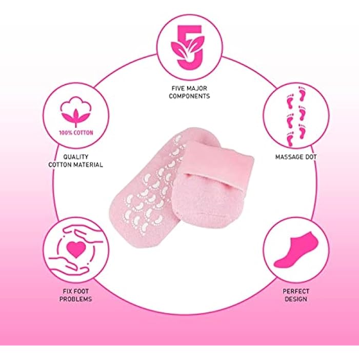 Spa Gel Socks Moisturizing and Repairing Cracked Skin, Dry Foot Care and Skin Care Foot Care (Light Pink) - Image 3